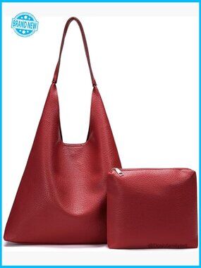 Slouchy Hobo Bag Vegan Leather Shoulder Tote Purse w Cosmetic Bag